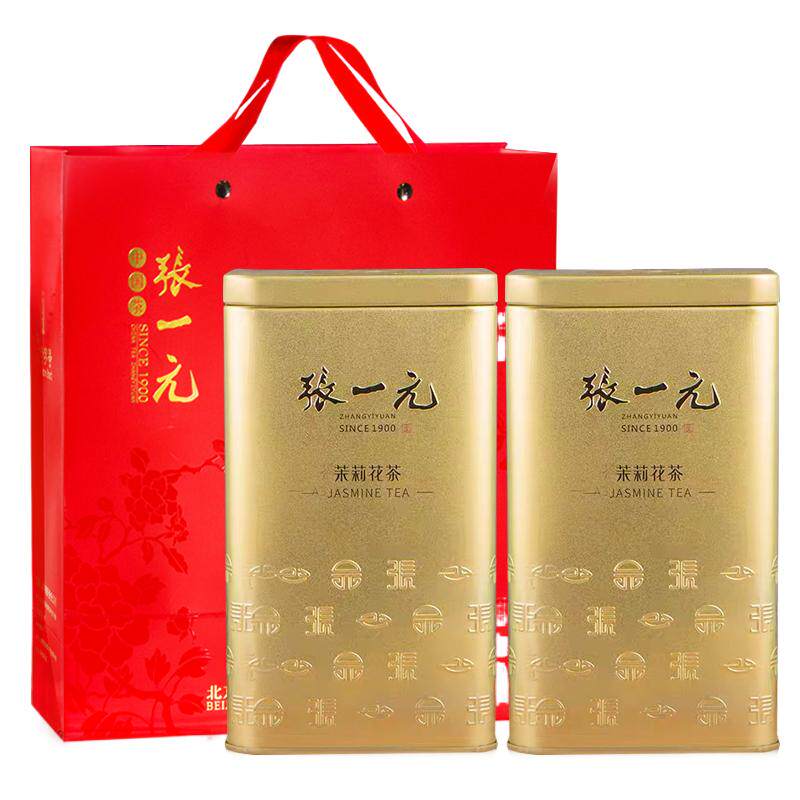 张一元特种浓香型八窨茉莉毛尖花茶金桶两罐装400g( 200g*2罐)_虎窝淘