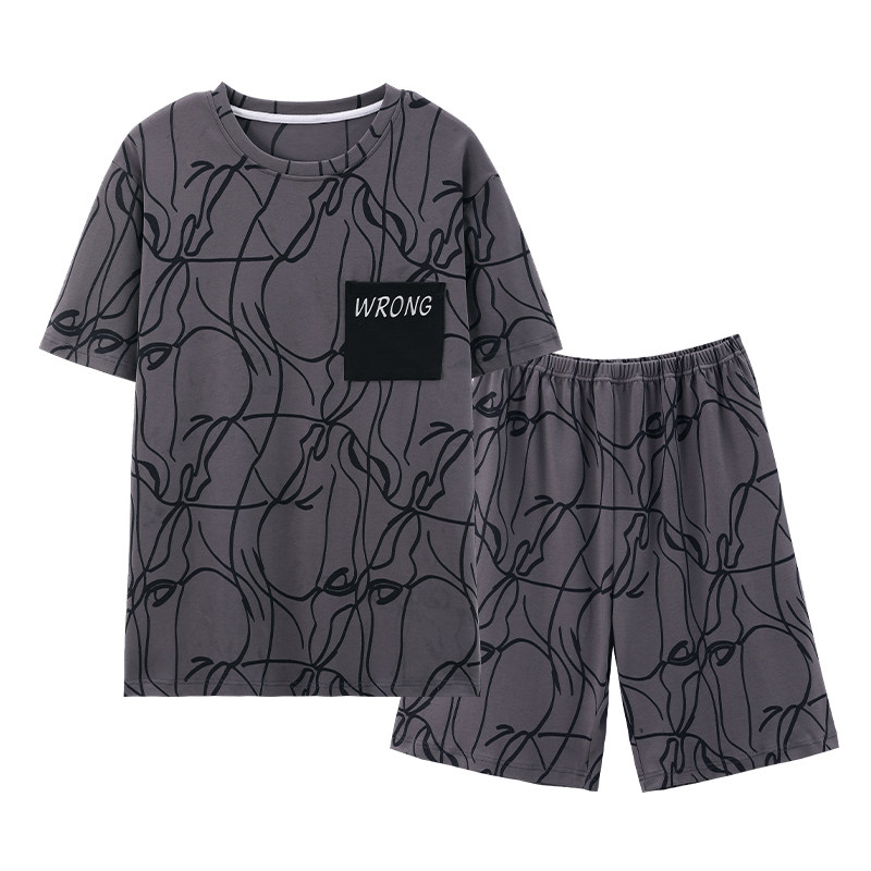 男棉加肥加大码短袖家居服套装