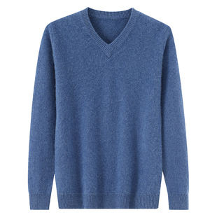 冬季新款双股加厚100%纯山羊绒衫男V领商务休闲男款针织打底毛衣