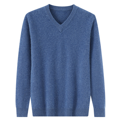 100%纯山羊绒衫男士V领宽松针织