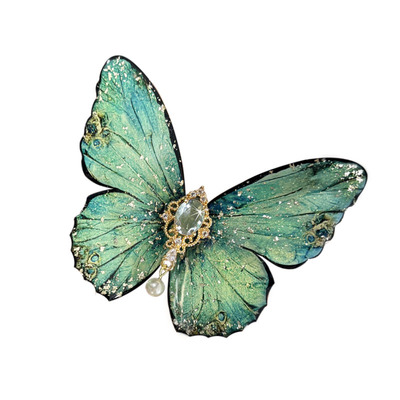 复古湖水蓝蝴蝶边夹立体蝴蝶发夹