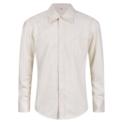 平圆方中米色人字条纹长尖领衬衫