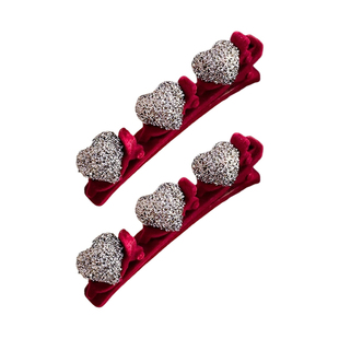 新年红色植绒爱心编发发夹女儿童刘海夹侧边碎发鸭嘴夹子发卡头饰