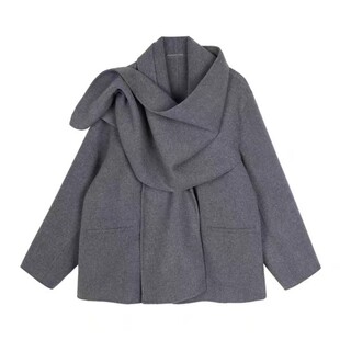 羊毛大衣女款2025新款冬季加厚呢子短款围巾斗篷双面羊绒毛呢外套