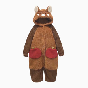 小浣熊睡袍珊瑚绒睡衣女款秋冬季新款睡裙加厚可爱连体男士家居服