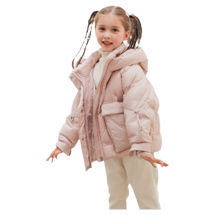 韦氏冬装女童儿童羽绒服外套短款连帽可爱洋气小女孩加厚
