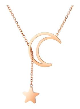 月亮星月项链女ins风玫瑰金