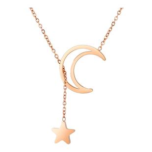 星星月亮星月项链女ins风玫瑰金轻奢小众设计感锁骨链颈链钛钢