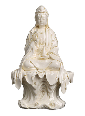 戴玉堂李光涌陶瓷摆件《坐岩杨柳观音》家用菩萨佛像供奉家居饰品