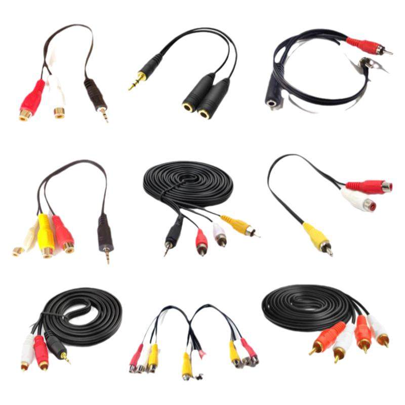 音频转换器莲花头音频连接线3.5转av母一分二三音响音箱转接头线