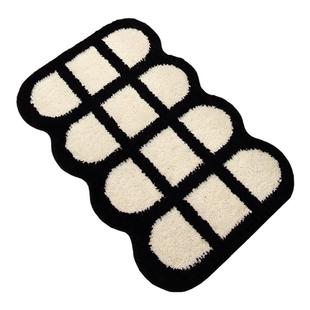 浴室吸水地垫卫生间门口防滑脚垫黑白风植绒加厚厕所洗手间地毯