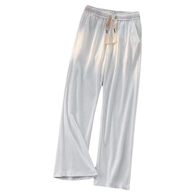 冰丝螺纹阔腿百搭直筒休闲裤子