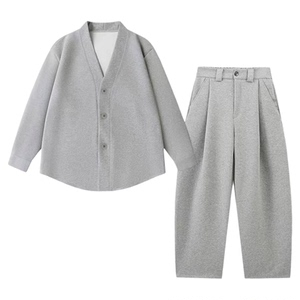 秋季新款简约风百搭时尚宽松个性复古慵懒感开衫长裤套装男女同款