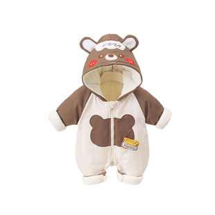 宝宝外出冬装加绒哈衣可爱棉服婴儿连体衣冬加厚外穿出门抱衣超萌