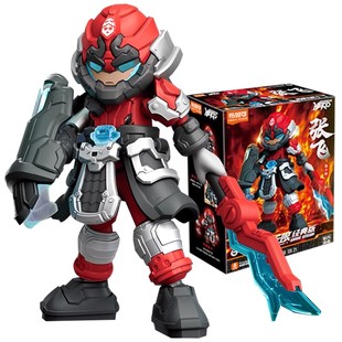 布鲁可积木英雄无限圣铠张飞战斗服三国圣凯布鲁克积木人手办摆件