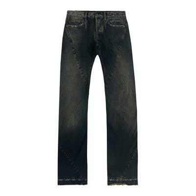 RO风格泥染黑色螺旋牛仔裤