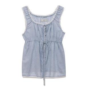 Dunst2026夏季新品女士浪漫褶皱蕾丝装饰凉爽无袖衬衫UDBL6B228
