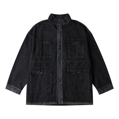大码潮流工装多口袋牛仔夹克外套