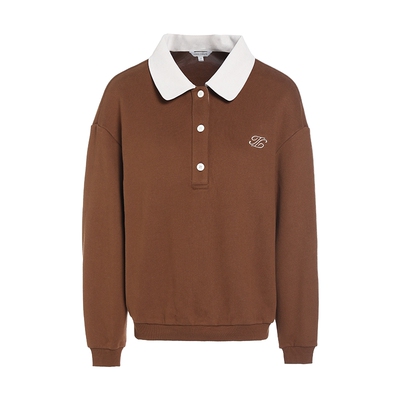 JESSIE纯棉复古撞色POLO领卫衣女