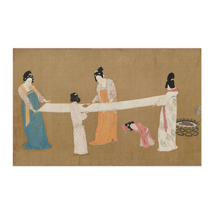 捣练图自粘宫廷仕女图人物宋氏美学柜子背景墙贴壁纸客厅装饰壁画