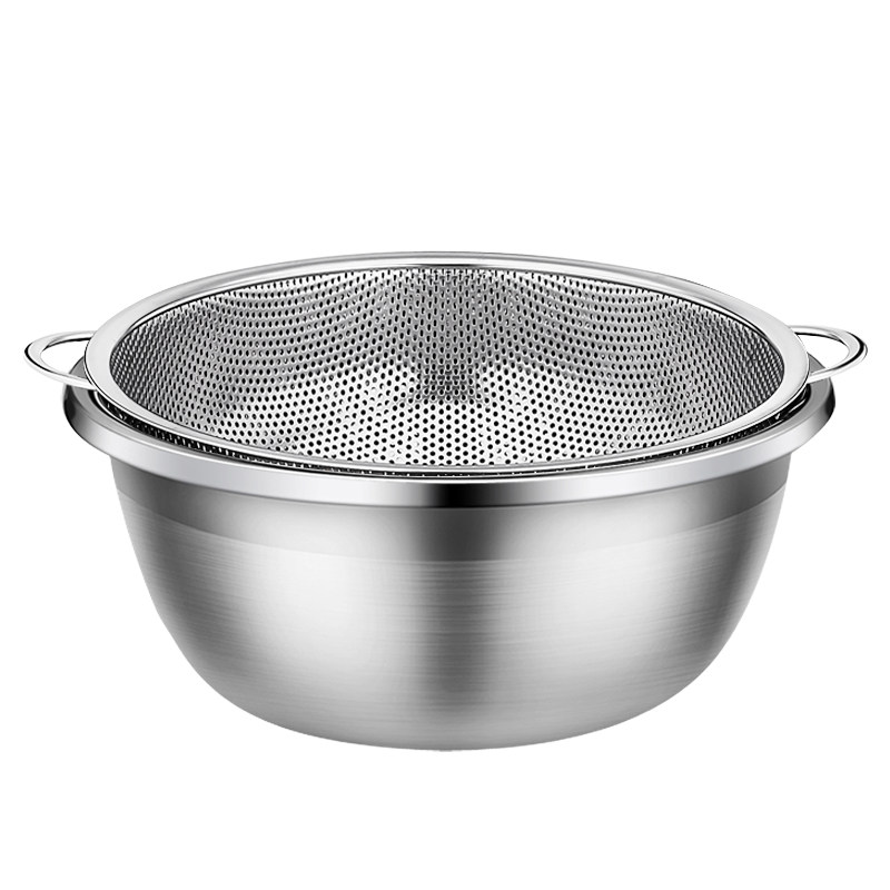厨房沥水漏盆和面调料汤盆 加厚304不锈钢盆圆形洗米淘米盆洗菜篮
