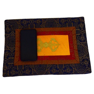 藏式法器垫铃杵垫子供杯垫藏式黄色金刚杵双边双层方形供佛桌垫