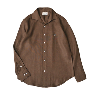 SONOFLOONG复古修身海鸥领亚麻长袖衬衫咔叽风老钱风衬衣透气刺绣