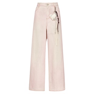 【博主同款】HPLY荷比俪2026春新款棉粉色高腰显瘦直筒阔腿牛仔裤