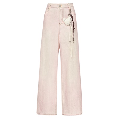 【博主同款】HPLY荷比俪2026春新款棉粉色高腰显瘦直筒阔腿牛仔裤