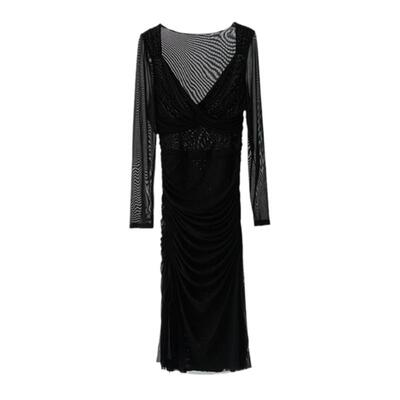 龙喜儿连衣裙纯色弹力修身