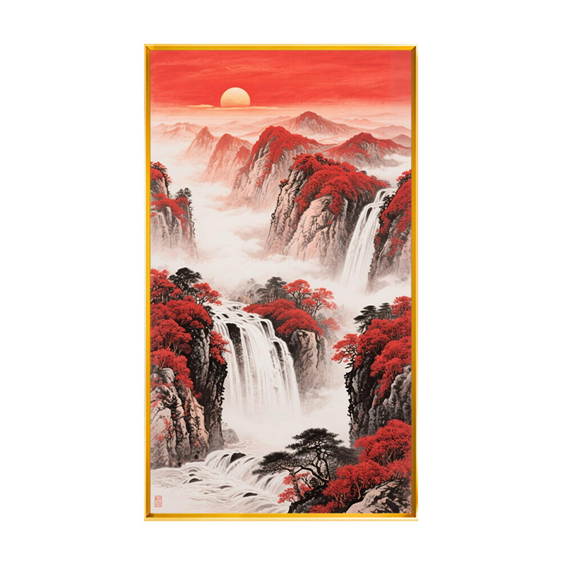 鸿运当头客厅玄关十字绣2026新款印花全绣高山流水满绣山水手工绣