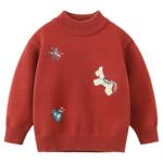 [半拉链力安同款]齐齐熊宝宝毛衣冬款男童红色儿童新年服马年童装