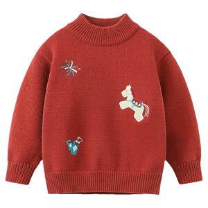 [半拉链力安同款]齐齐熊宝宝毛衣冬款男童红色儿童新年服马年童装