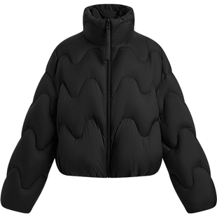 KBNE高密轻柔云感黑色羽绒服女装2025冬季新款短款面包服立领外套