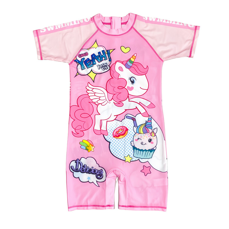 独角兽女童连体带帽泳衣