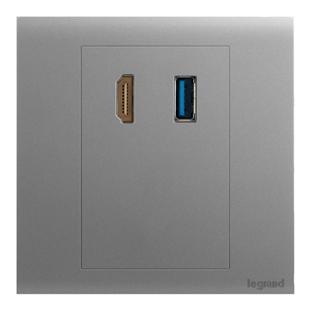 罗格朗简悦HDMI多媒体面板USB高清音频插座86型暗装弯头直插HDMI