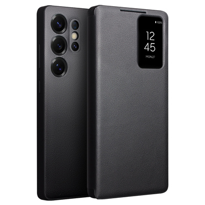 洽利 适用于三星S25 Ultra手机壳真皮s26+智能视窗翻盖式S26 Ultra保护套休眠翻盖防摔商务全包