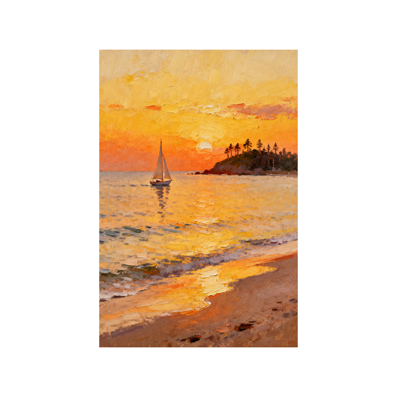 可班手绘油画海边落日玄关装饰画