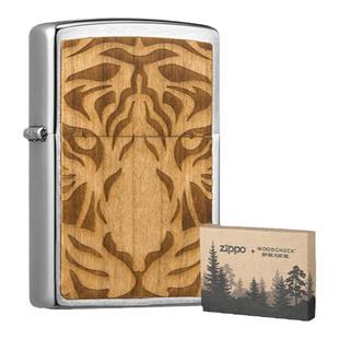 ZIPPO官方旗舰店之宝木质徽章-虎面防风煤油打火机礼盒生日礼物