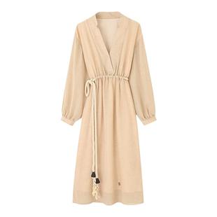 「 鹦鹉梨 」COMMON VALUE 茧型抽绳连衣裙绑带裙子24X1501