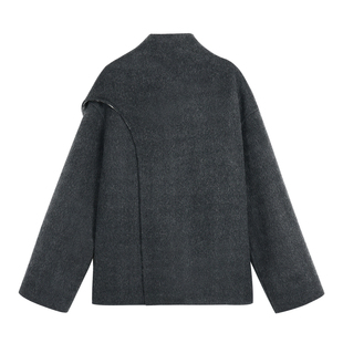 Maven Lin温润质感 格纹围巾领羊毛呢子外套女高级感短款毛呢大衣