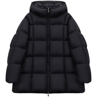 鹅绒羽绒服女款2025新款冬季宽松保暖轻便加厚泡芙连帽中长款外套