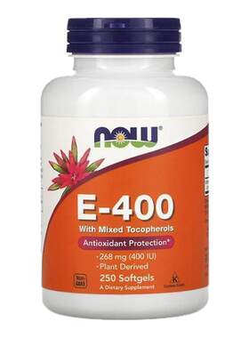 NOW诺奥天然维生素E-400胶囊含混合生育酚支持细胞机体抵抗血管系