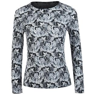 名师路针织打底衫女内搭秋冬新款上衣低圆领莱赛尔修身甜美印花