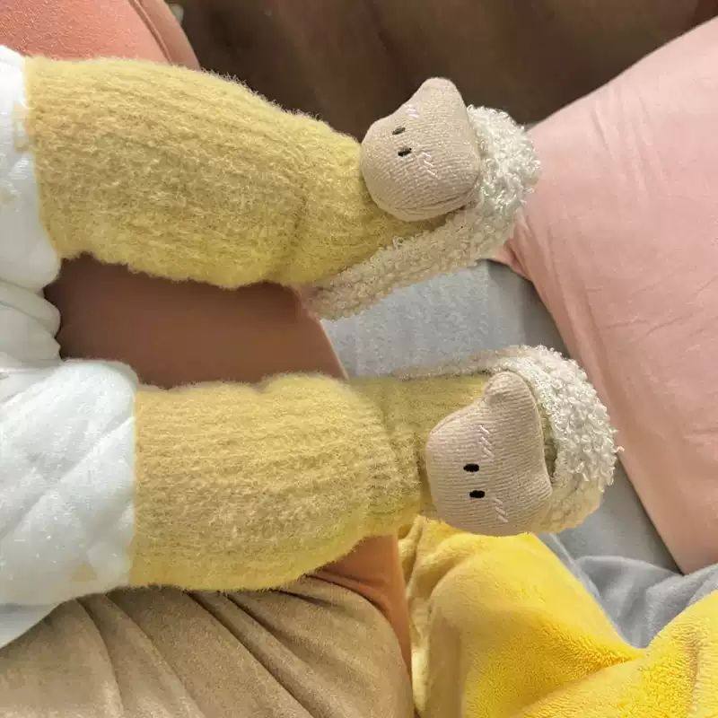 婴儿鞋袜秋冬学步鞋加厚加绒脚套宝宝公仔室内软底长筒地板袜子鞋