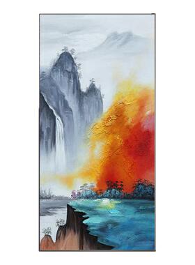 中式客厅挂画的简约卧室轻奢手绘油画肌理餐厅酒店走廊玄关装饰画