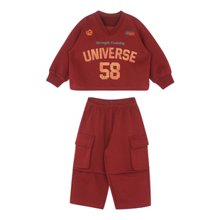 大耳象女童v领卫衣工装裤套装冬季新款宝儿加绒休闲保暖运动厚