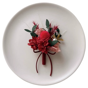 想象STUDIO永生花胸花高级新郎新娘结婚胸花真花红色伴郎伴娘胸花