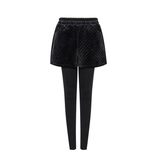 2024春秋加绒加厚丝绒格子短裤假两件棉打底裤一体外穿高腰小脚裤