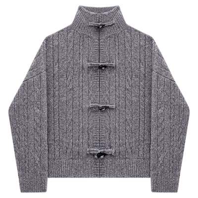 HONORE古月绵羊毛牛角扣麻花套装